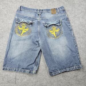 Vintage Jinzu Denim Shorts Mens 40 Embroidered Y2K Baggy Jorts Flap Pocket 90s